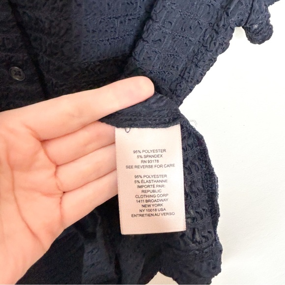 Philosophy Womens‎ Textured Short Sleeve Button Front Shirt Navy Blue Medium M - Picture 7 of 8